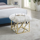 Sheepskin Ottoman with Gold Base – White 18 Inch Square - Ottomans available at Alpine Outlets in Denver
