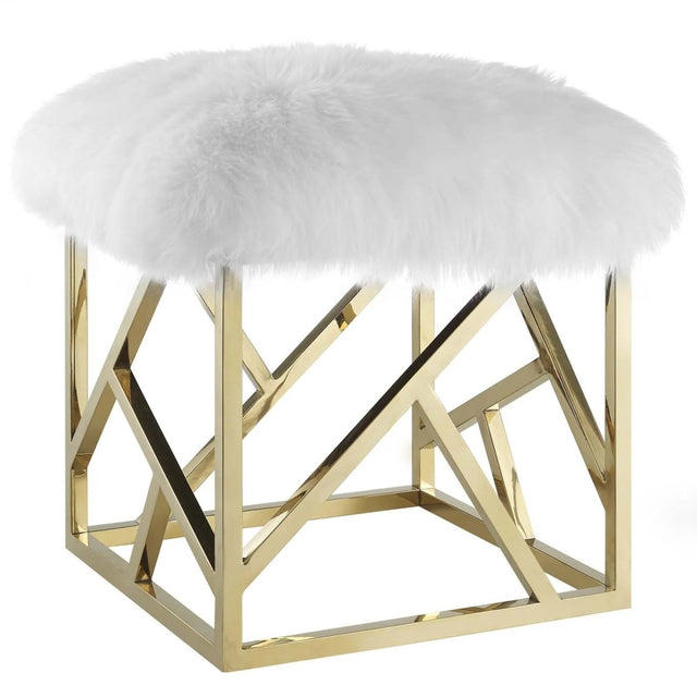 Sheepskin Ottoman with Gold Base – White 18 Inch Square - Ottomans available at Alpine Outlets in Denver