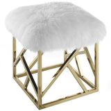 Sheepskin Ottoman with Gold Base – White 18 Inch Square - Ottomans available at Alpine Outlets in Denver