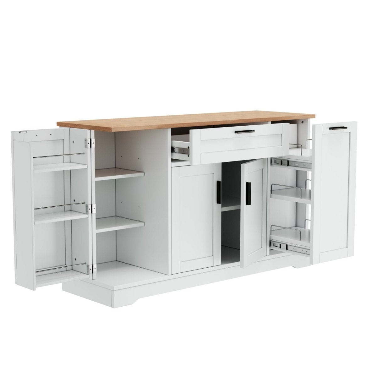 Sideboard With Extendable Table, Adjustable Shelves, 3 Tier Pull Out Rack - White - Sideboards available at Alpine Outlets in Denver
