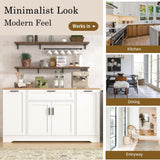 Sideboard With Extendable Table, Adjustable Shelves, 3 Tier Pull Out Rack - White - Sideboards available at Alpine Outlets in Denver