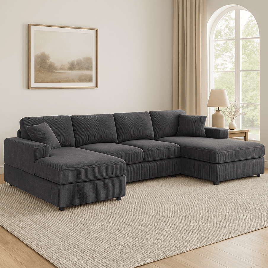 Sierra 3-Piece Corduroy Double-Chaise Sectional Sofa, 4 Colors - Living Room Furniture - Alpine Outlets