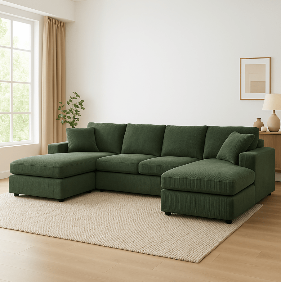 Sierra 3-Piece Corduroy Double-Chaise Sectional Sofa, 4 Colors - Living Room Furniture - Alpine Outlets