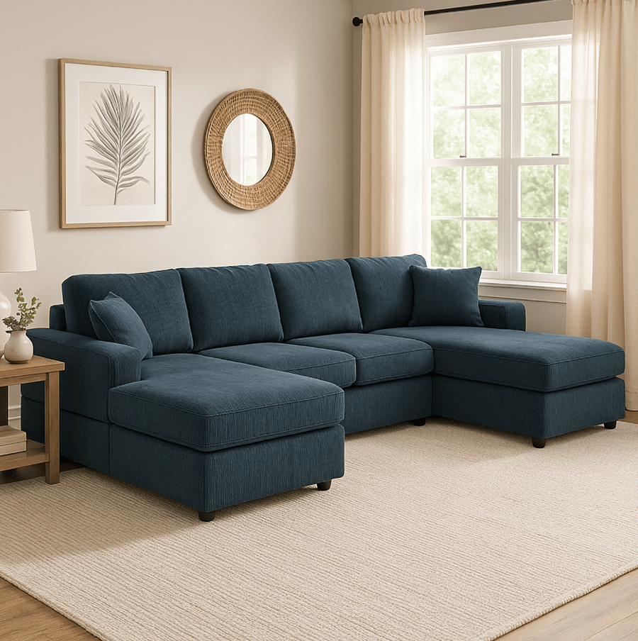Sierra 3-Piece Corduroy Double-Chaise Sectional Sofa, 4 Colors - Living Room Furniture - Alpine Outlets