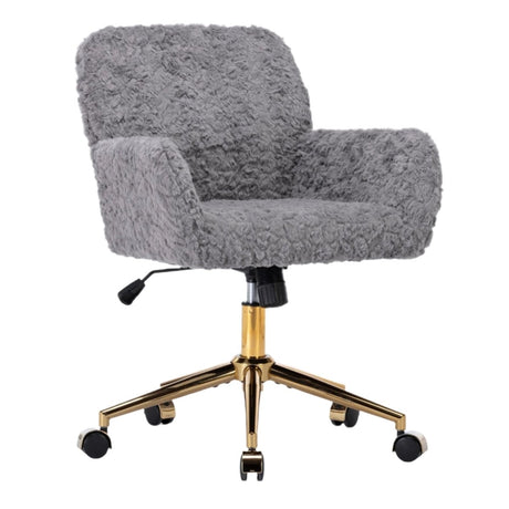 Solvane Faux Fur Office Chair with Gold Base and Adjustable Swivel - Office Furniture - Alpine Outlets