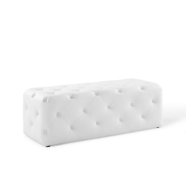 Sophisticated Tufted Button Faux Leather Bench in White - Benches available at Alpine Outlets in Denver