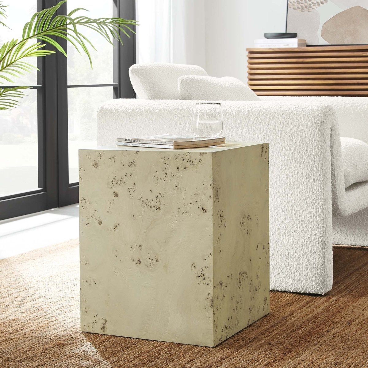 Square Burl Wood Side Table – 16 Inch MDF Veneer - End & Side Tables available at Alpine Outlets in Denver