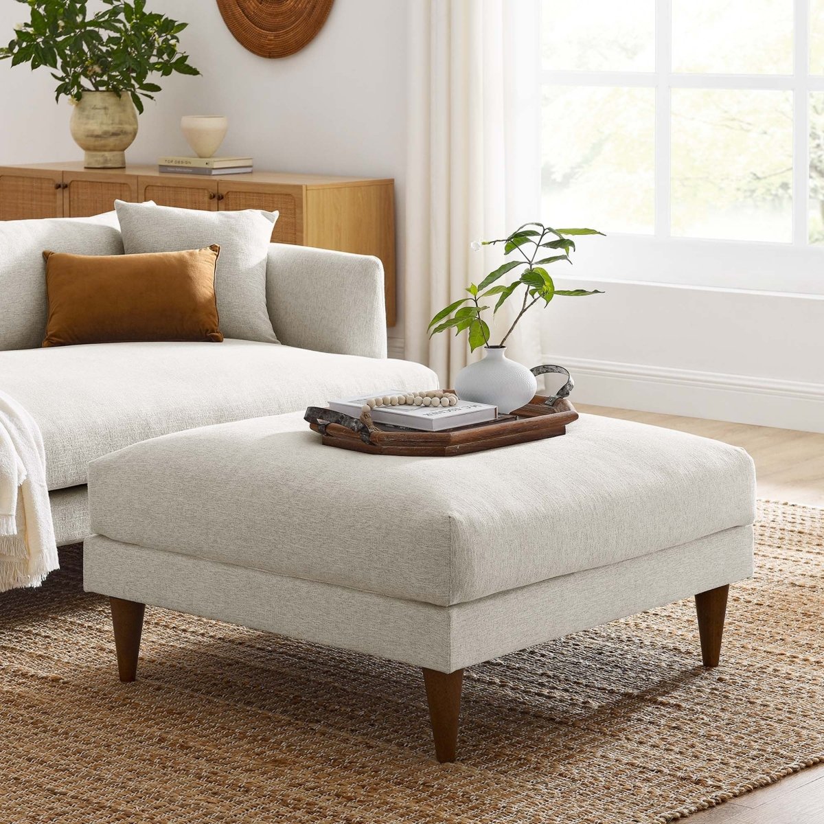 Square Down Filled Fabric Ottoman – Ivory 37 Inch - Ottomans available at Alpine Outlets in Denver