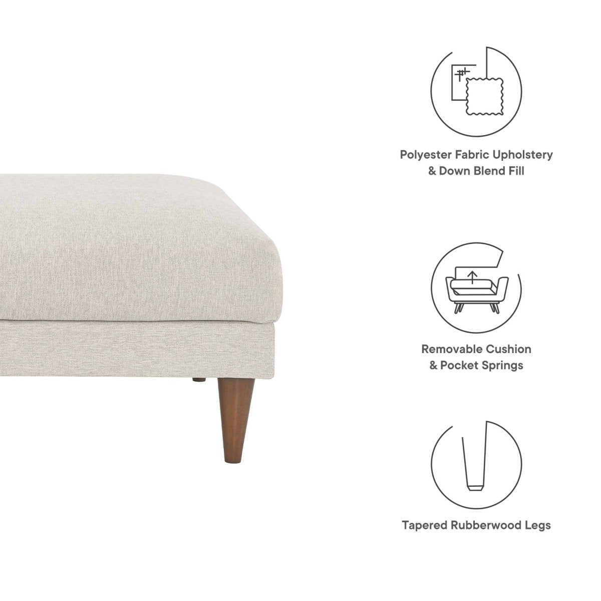 Square Down Filled Fabric Ottoman – Ivory 37 Inch - Ottomans available at Alpine Outlets in Denver