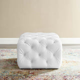 Square Tufted Faux Leather Ottoman – Upholstered 24 Inch - Ottomans available at Alpine Outlets in Denver