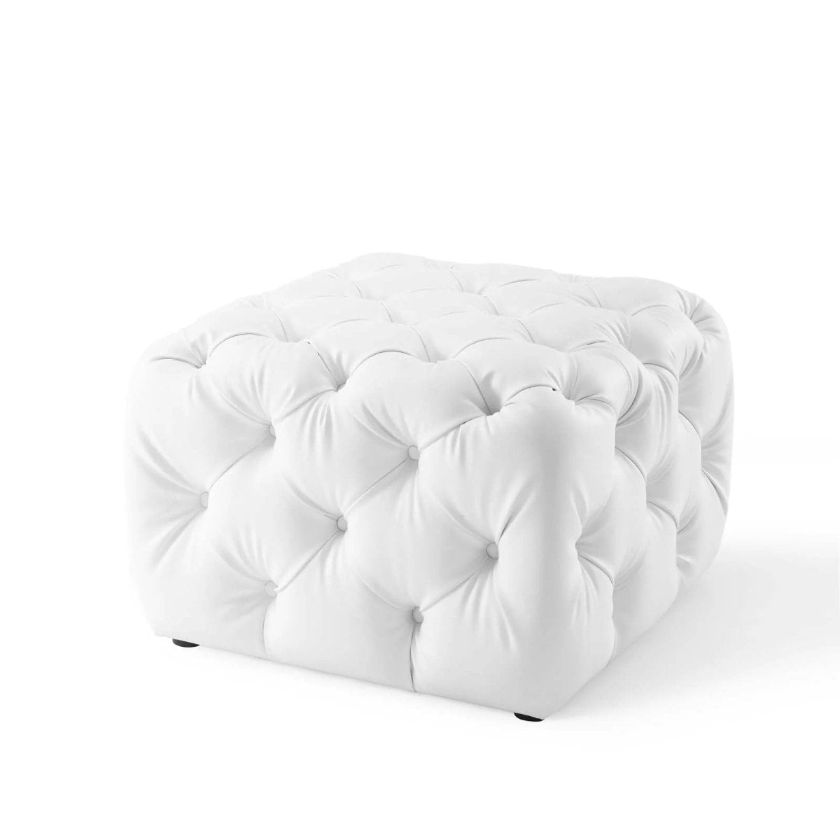 Square Tufted Faux Leather Ottoman – Upholstered 24 Inch - Ottomans available at Alpine Outlets in Denver