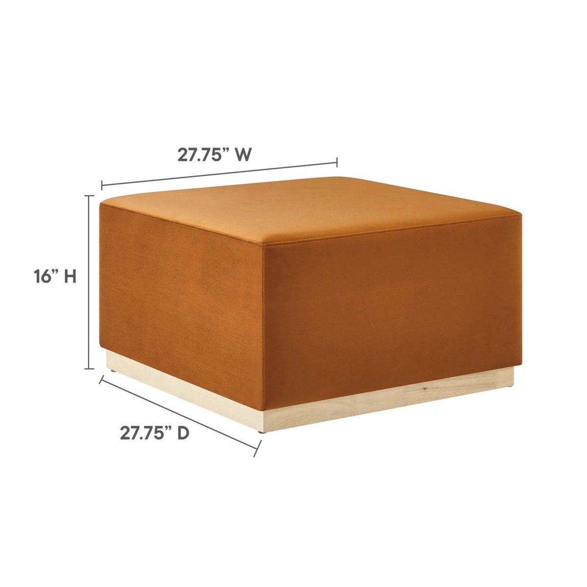 Square Velvet Upholstered Ottoman – Plinth Base 28 Inch - Ottomans available at Alpine Outlets in Denver