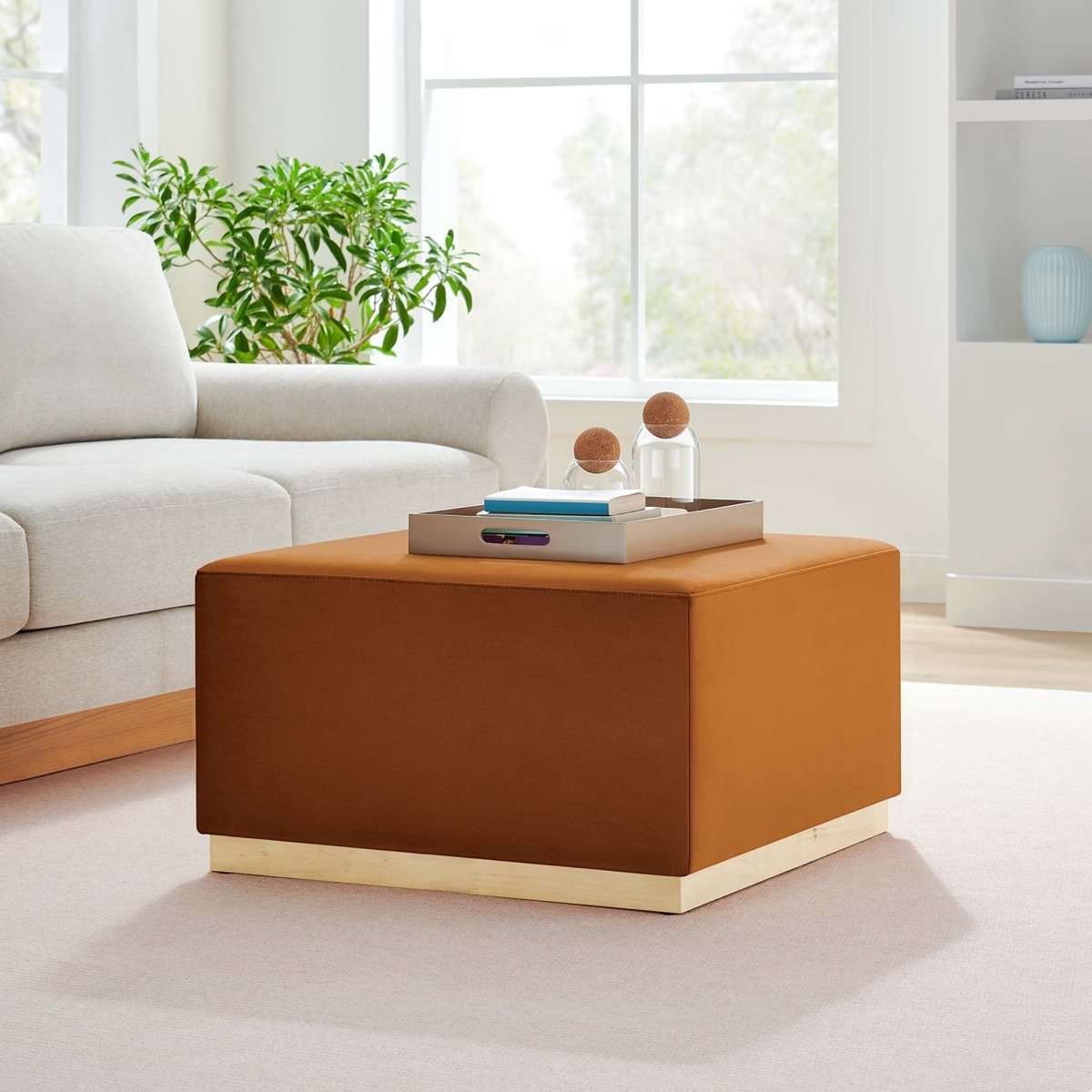 Square Velvet Upholstered Ottoman – Plinth Base 28 Inch - Ottomans available at Alpine Outlets in Denver