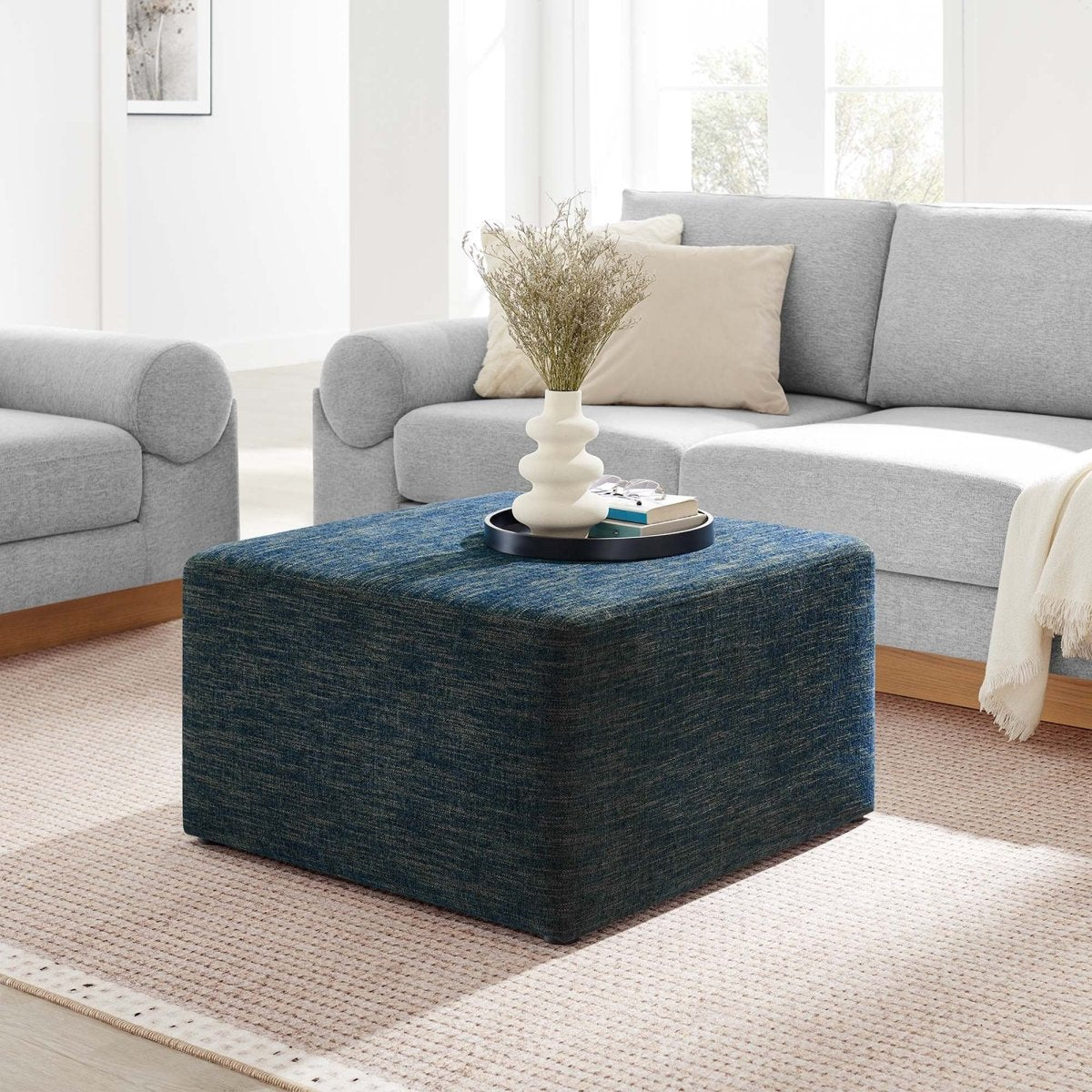 Square Woven Fabric Ottoman – Heathered Upholstered 28 Inch - Ottomans available at Alpine Outlets in Denver