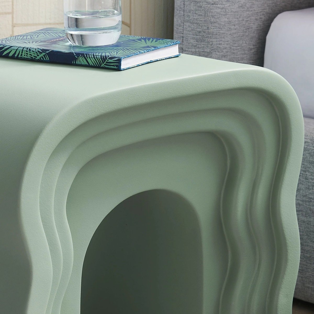Squiggle Faux Stone Side Table with Acrylic Shelf – 19 Inch - End & Side Tables available at Alpine Outlets in Denver