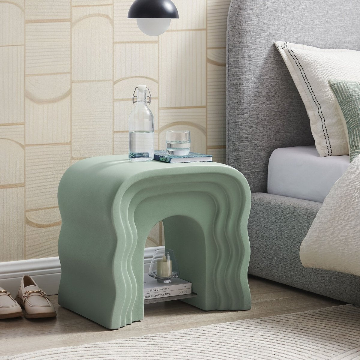 Squiggle Faux Stone Side Table with Acrylic Shelf – 19 Inch - End & Side Tables available at Alpine Outlets in Denver