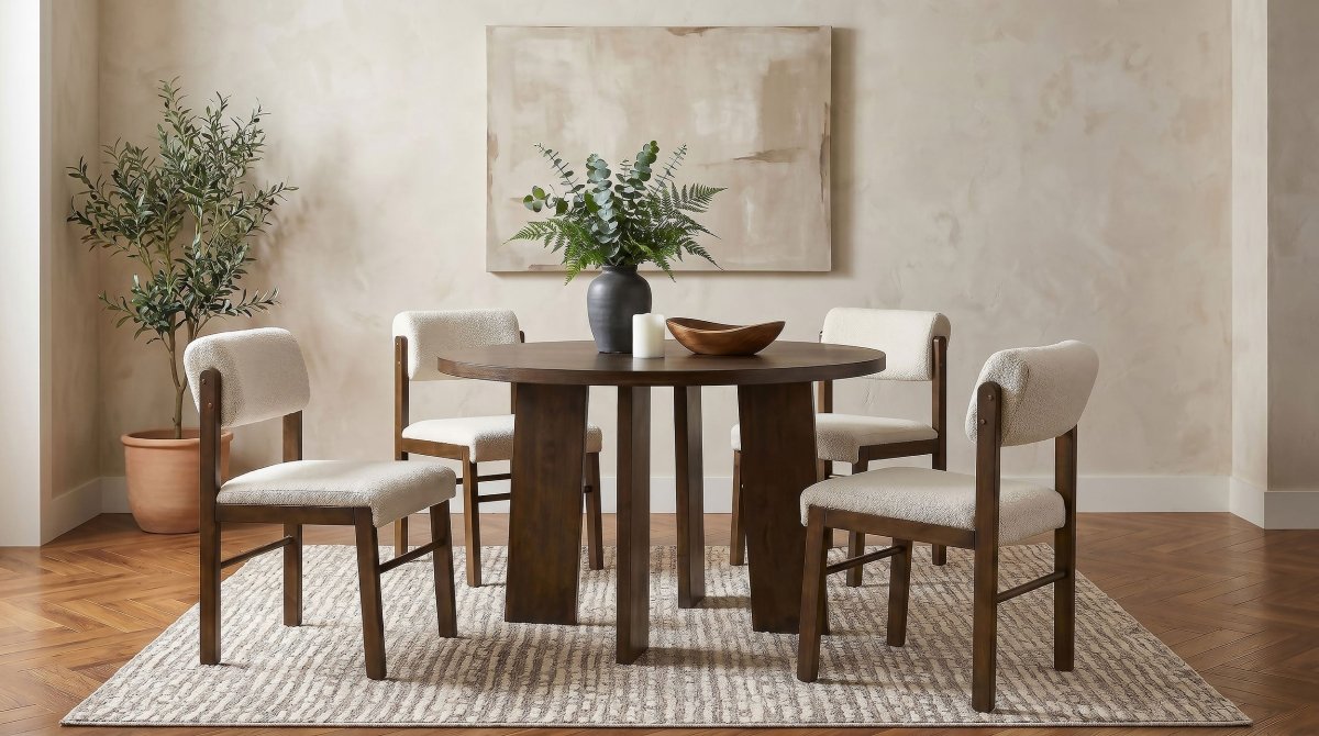 Strouse 47" Round Walnut Veneer Pedestal Dining Table - Dining Tables & Bar Tables available at Alpine Outlets in Denver