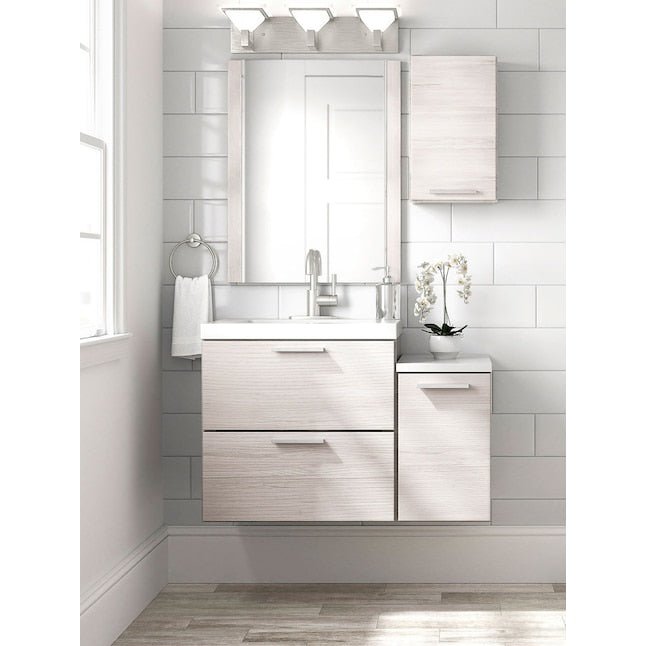 Style Selections Acadia White Floating Bathroom Vanity with Cultured Marble Top - 🟢 Bathroom Cabinets available at Alpine Outlets in Denver