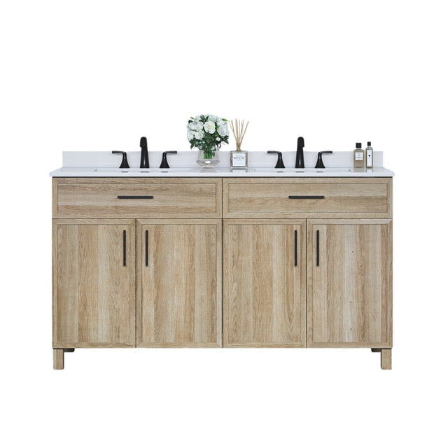 Style Selections Dolton 60-in Natural Oak Undermount Double Sink Bathroom Vanity with White Engineered Stone Top (ID N098765) - Alpine Outlets