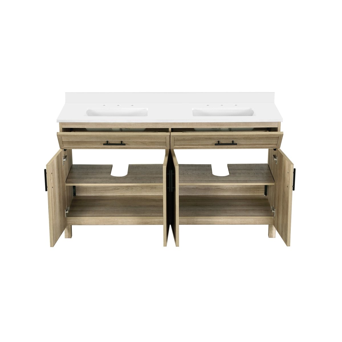 Style Selections Dolton 60 - in Natural Oak Undermount Double Sink Bathroom Vanity with White Engineered Stone Top (ID N098765) - Bathroom Vanities available at Alpine Outlets in Denver