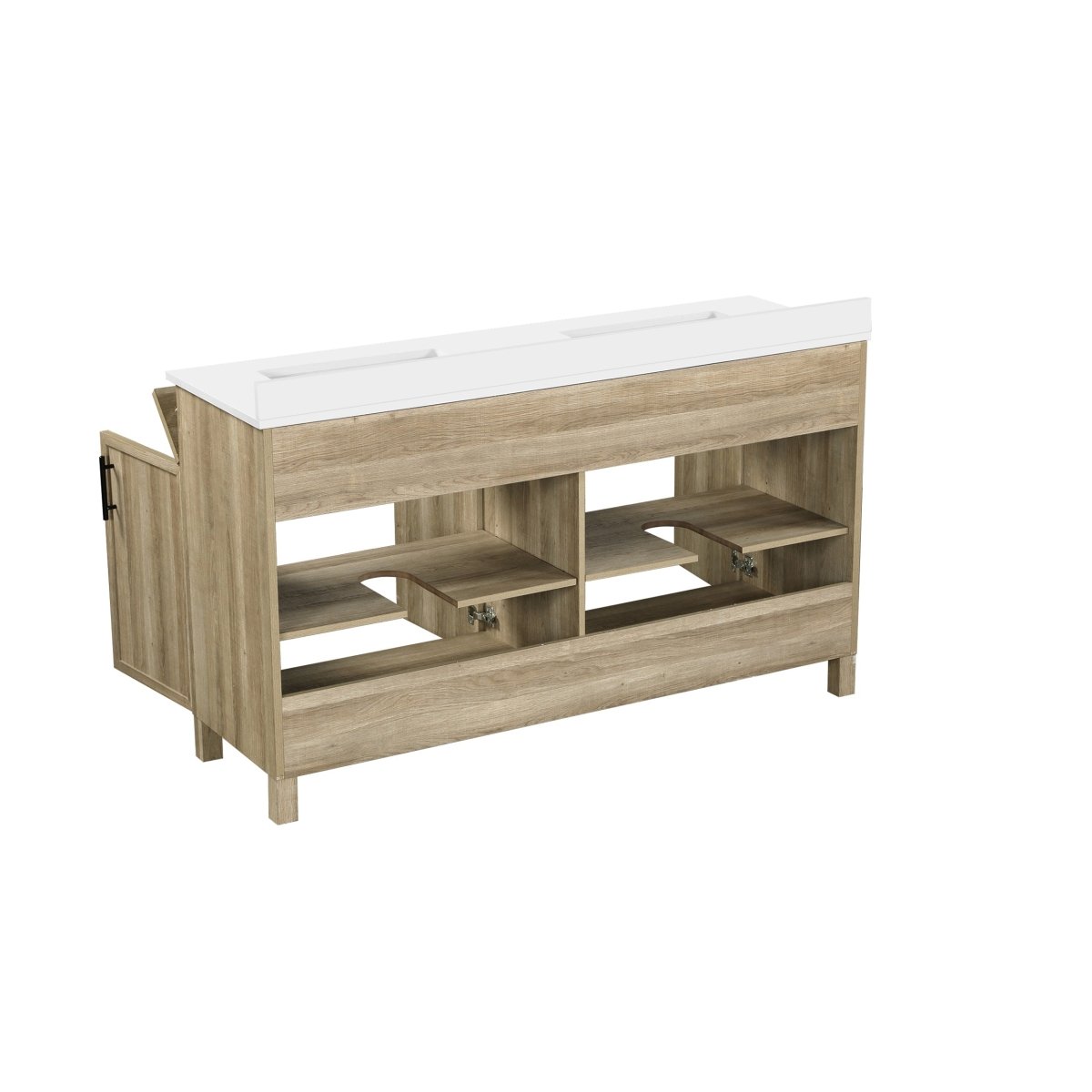 Style Selections Dolton 60 - in Natural Oak Undermount Double Sink Bathroom Vanity with White Engineered Stone Top (ID N098765) - Bathroom Vanities available at Alpine Outlets in Denver