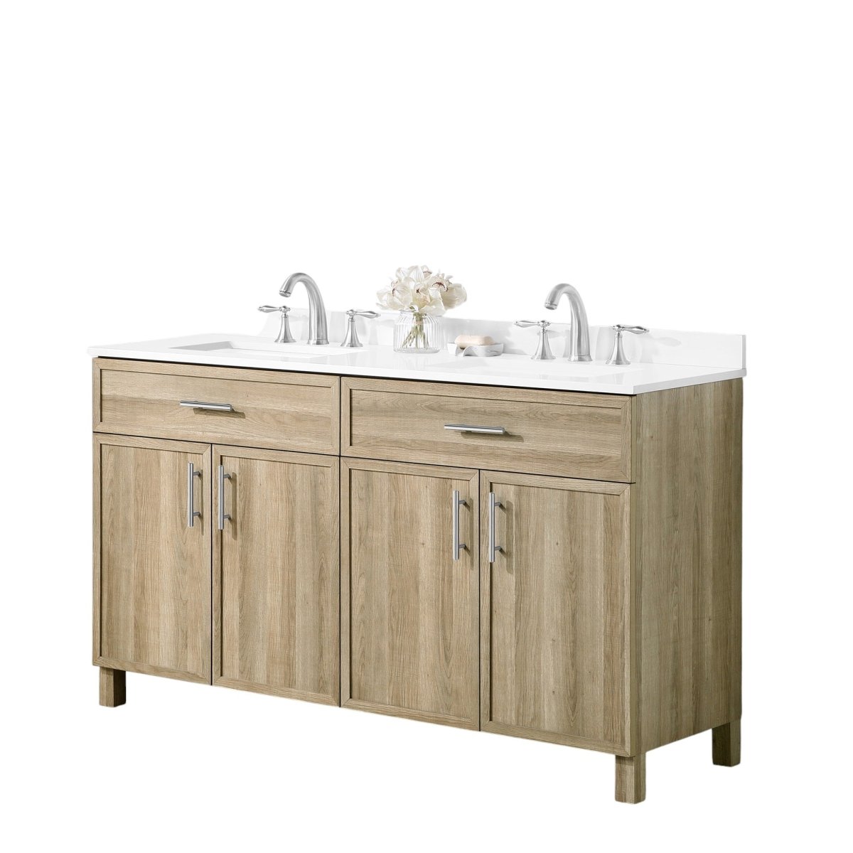 Style Selections Dolton 60 - in Natural Oak Undermount Double Sink Bathroom Vanity with White Engineered Stone Top (ID N098765) - Bathroom Vanities available at Alpine Outlets in Denver