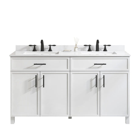 Style Selections Dolton 60 - in White Undermount Double Sink Floating Bathroom Vanity with White Engineered Stone Top (ID N112345) - Bathroom Vanities available at Alpine Outlets in Denver