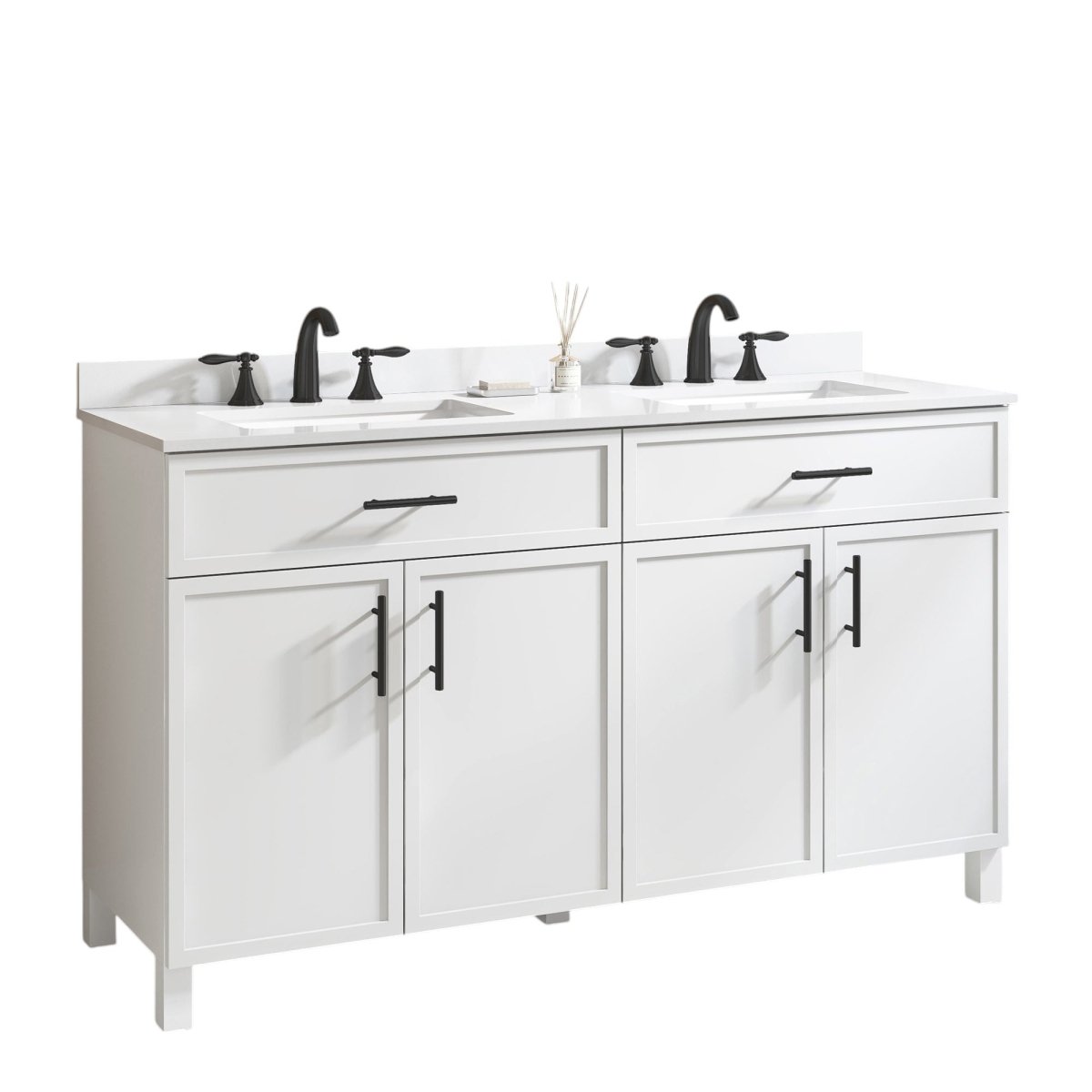 Style Selections Dolton 60 - in White Undermount Double Sink Floating Bathroom Vanity with White Engineered Stone Top (ID N112345) - Bathroom Vanities available at Alpine Outlets in Denver