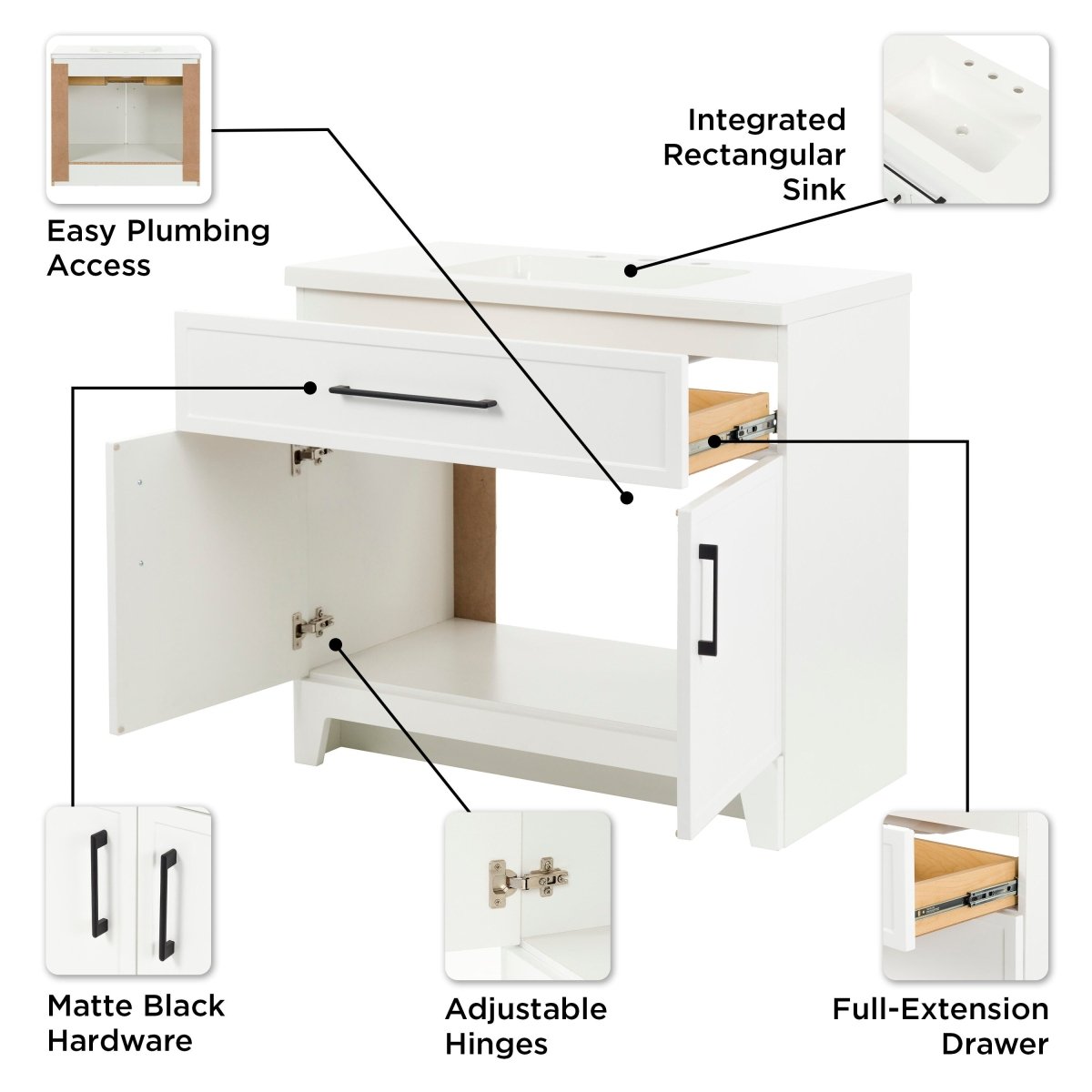 Style Selections Potter 36 - in White Single Sink Bathroom Vanity with White Cultured Marble Top (ID N137456) - Bathroom Vanities available at Alpine Outlets in Denver