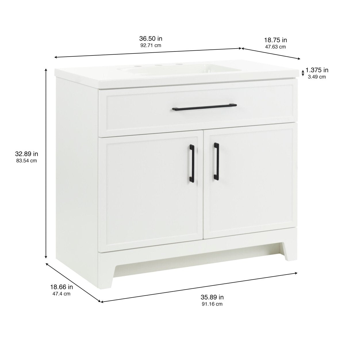 Style Selections Potter 36 - in White Single Sink Bathroom Vanity with White Cultured Marble Top (ID N137456) - Bathroom Vanities available at Alpine Outlets in Denver