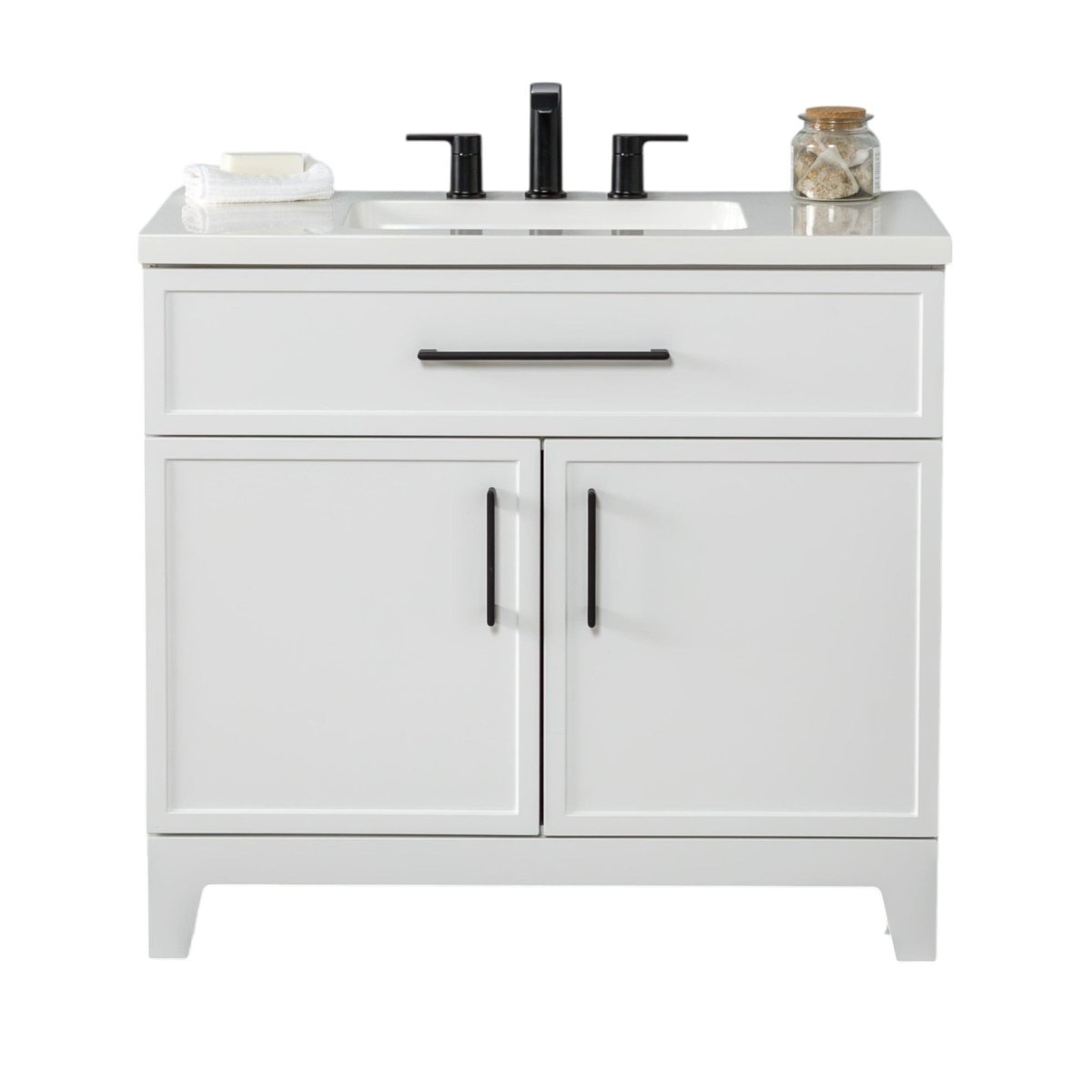 Style Selections Potter 36 - in White Single Sink Bathroom Vanity with White Cultured Marble Top (ID N137456) - Bathroom Vanities available at Alpine Outlets in Denver