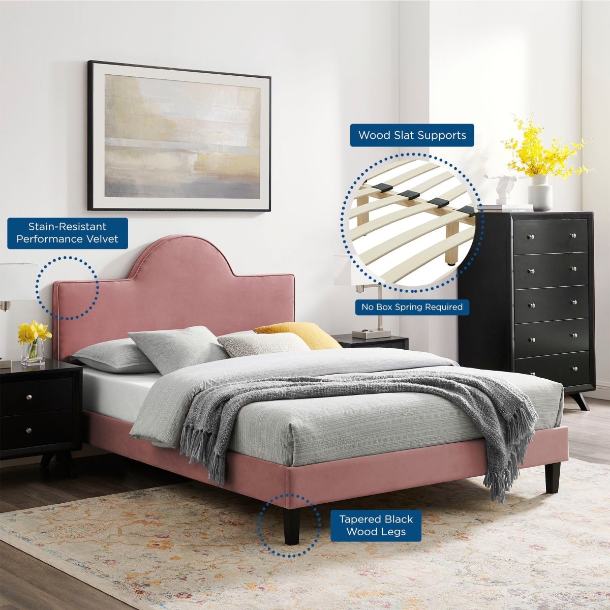 Sunrise Arch Performance Velvet Platform Bed - Platform Bed available at Alpine Outlets in Denver