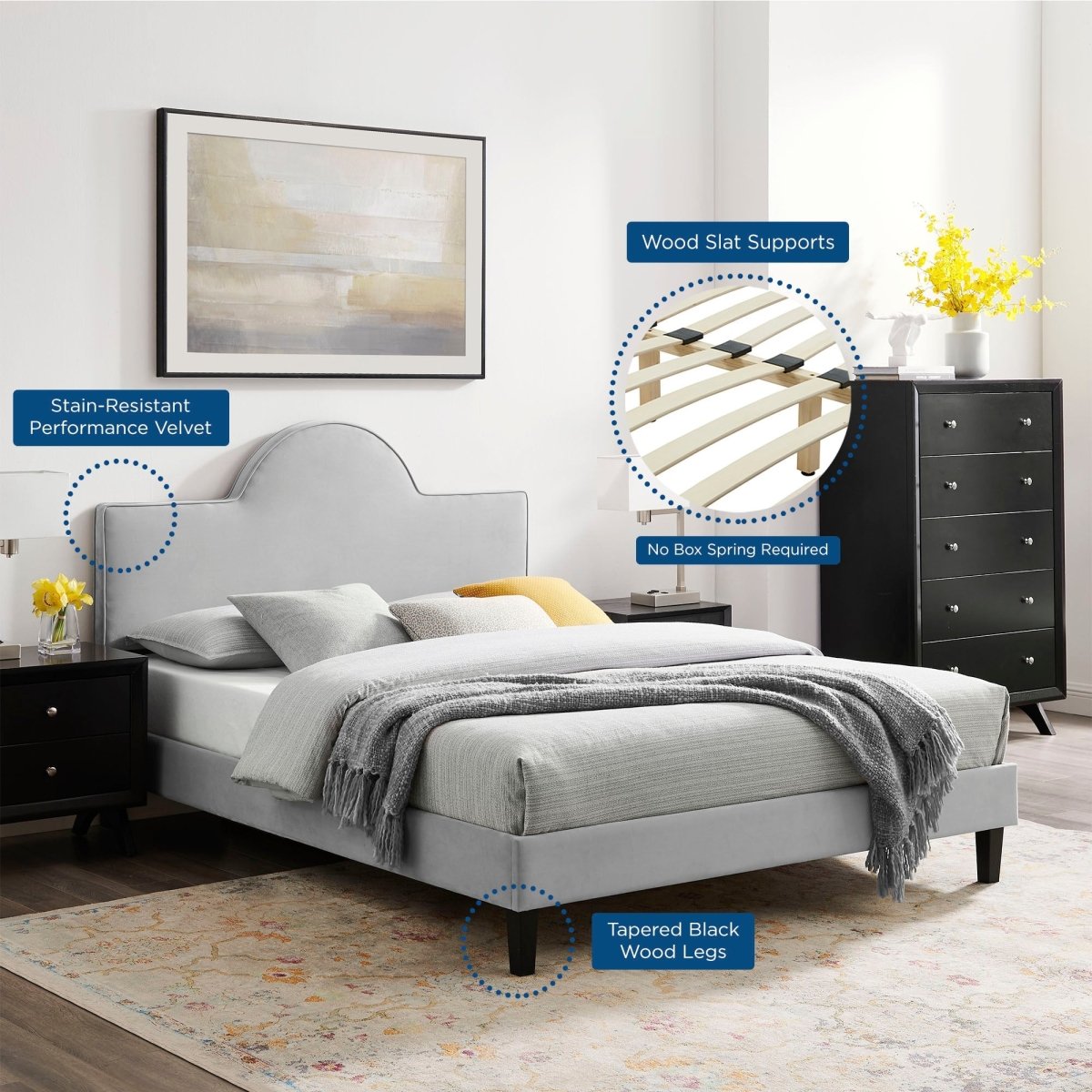 Sunrise Arch Performance Velvet Platform Bed - Platform Bed available at Alpine Outlets in Denver