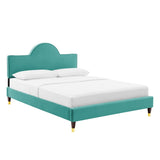 Sunrise Arch Performance Velvet Platform Bed with Gold Detail - Platform Bed available at Alpine Outlets in Denver