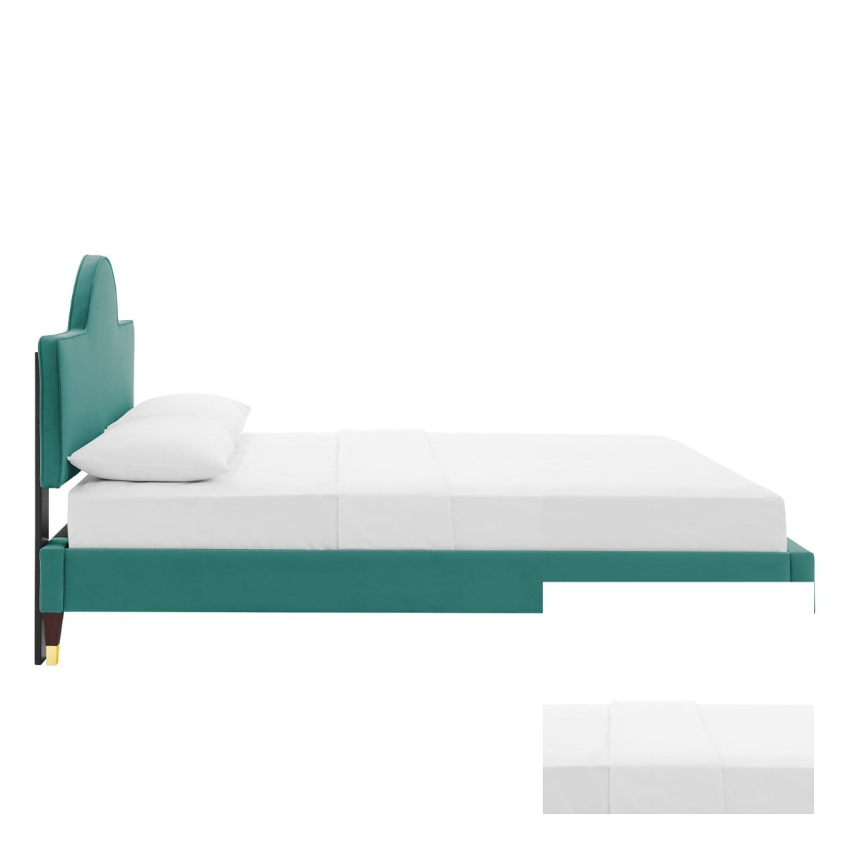 Sunrise Arch Performance Velvet Platform Bed with Gold Detail - Platform Bed available at Alpine Outlets in Denver