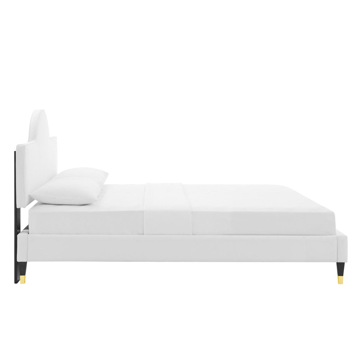 Sunrise Arch Performance Velvet Platform Bed with Gold Detail - Platform Bed available at Alpine Outlets in Denver