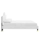 Sunrise Arch Performance Velvet Platform Bed with Gold Detail - Platform Bed available at Alpine Outlets in Denver