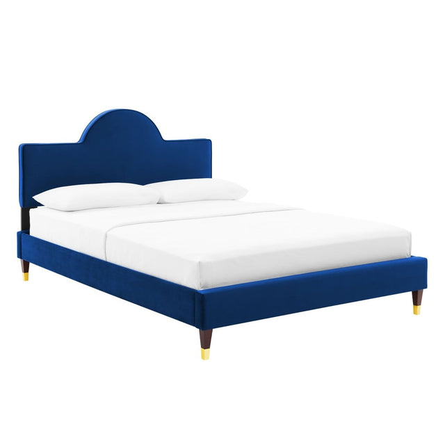 Sunrise Arch Performance Velvet Platform Bed with Gold Detail - Platform Bed available at Alpine Outlets in Denver