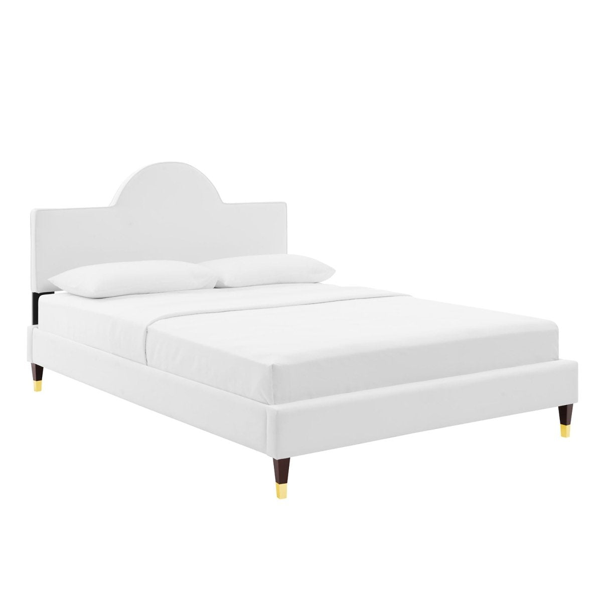 Sunrise Arch Performance Velvet Platform Bed with Gold Detail - Platform Bed available at Alpine Outlets in Denver