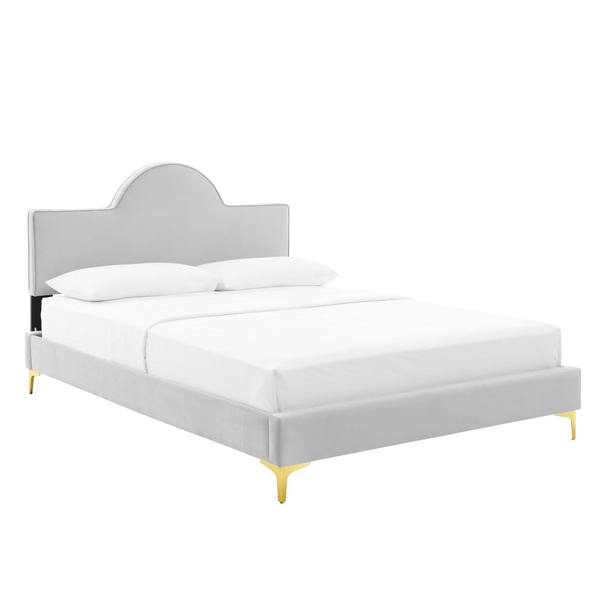 Sunrise Arch Performance Velvet Platform Bed with Gold Metal Legs - Platform Bed available at Alpine Outlets in Denver