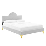 Sunrise Arch Performance Velvet Platform Bed with Gold Metal Legs - Platform Bed available at Alpine Outlets in Denver