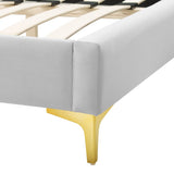 Sunrise Arch Performance Velvet Platform Bed with Gold Metal Legs - Platform Bed available at Alpine Outlets in Denver