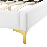 Sunrise Arch Performance Velvet Platform Bed with Gold Metal Legs - Platform Bed available at Alpine Outlets in Denver