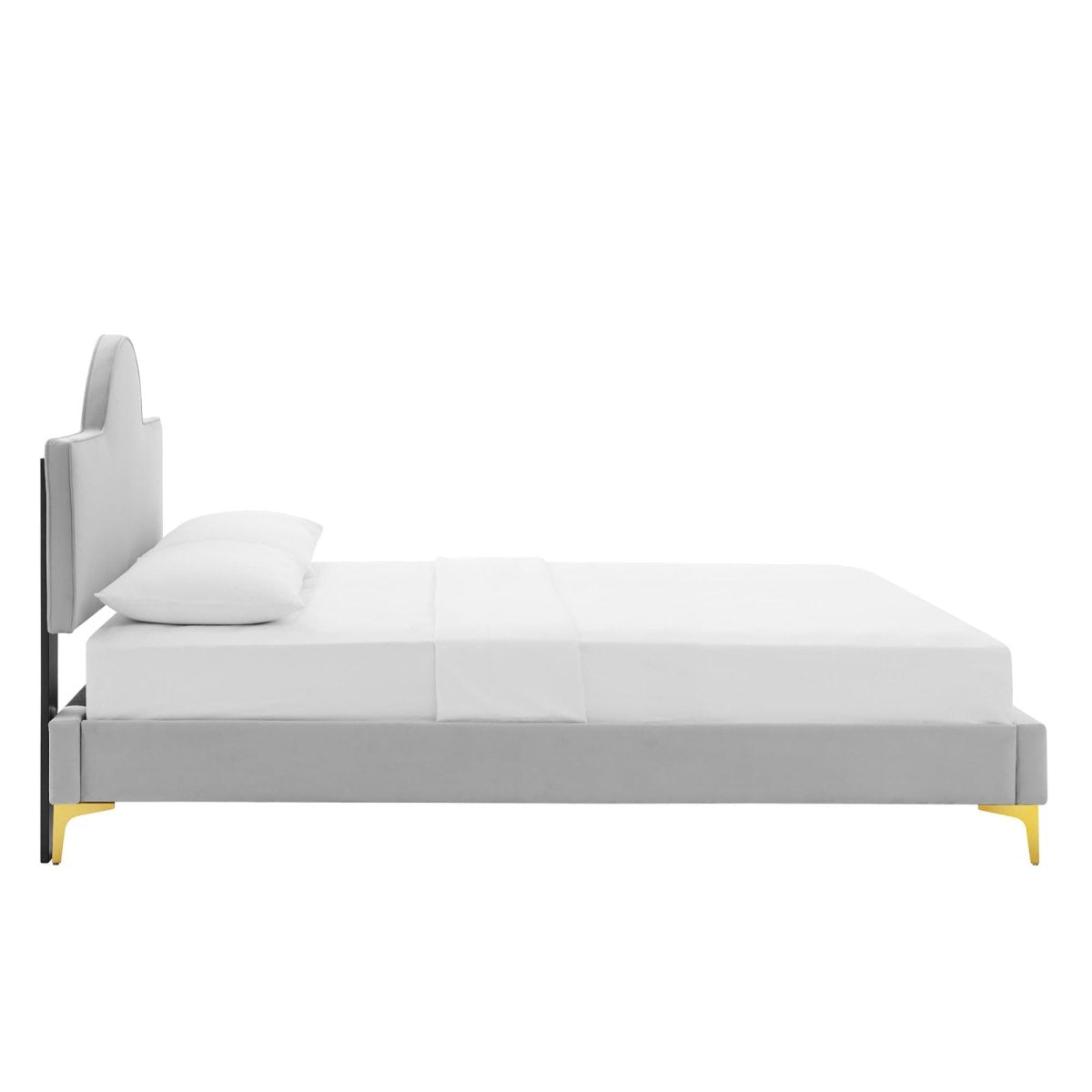 Sunrise Arch Performance Velvet Platform Bed with Gold Metal Legs - Platform Bed available at Alpine Outlets in Denver