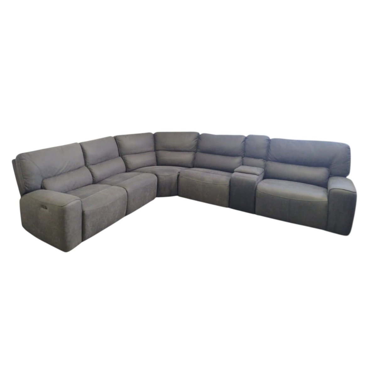 Sweeney 6 - Piece Fabric Power Reclining Sectional with Power Headrests (ID U567890) - Furniture available at Alpine Outlets in Denver