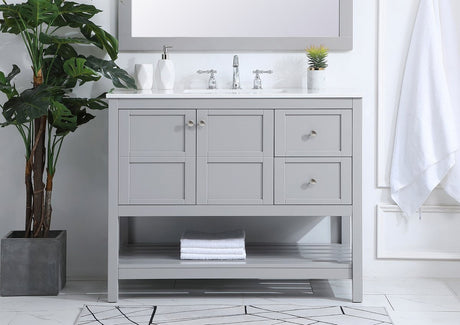 Theo 42 Inch Gray Single Sink Vanity with Quartz Top