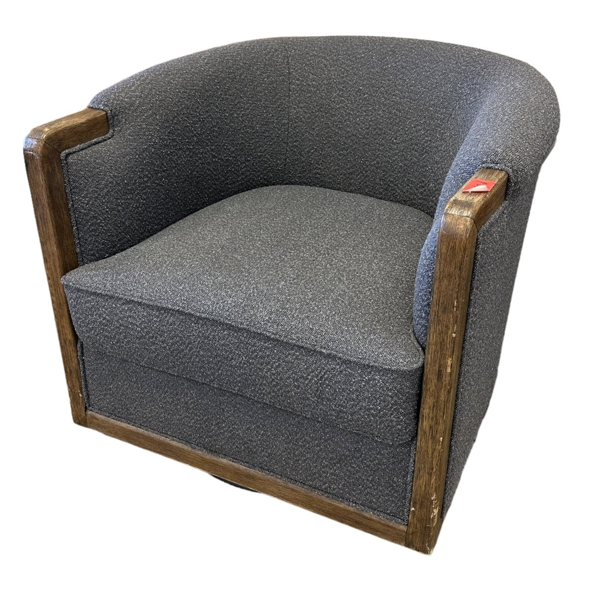 Thomasville Fabric Swivel Chair with Wood Trim (Gray) - available at Alpine Outlets in Denver