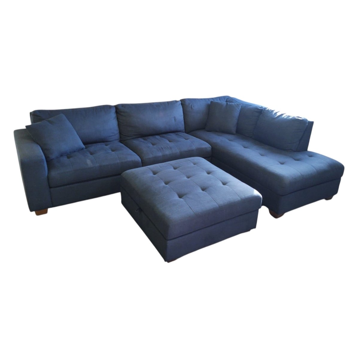 Thomasville Miles Fabric Sectional with Storage Ottoman, Blue (ID U047878) - Living Room Furniture available at Alpine Outlets in Denver