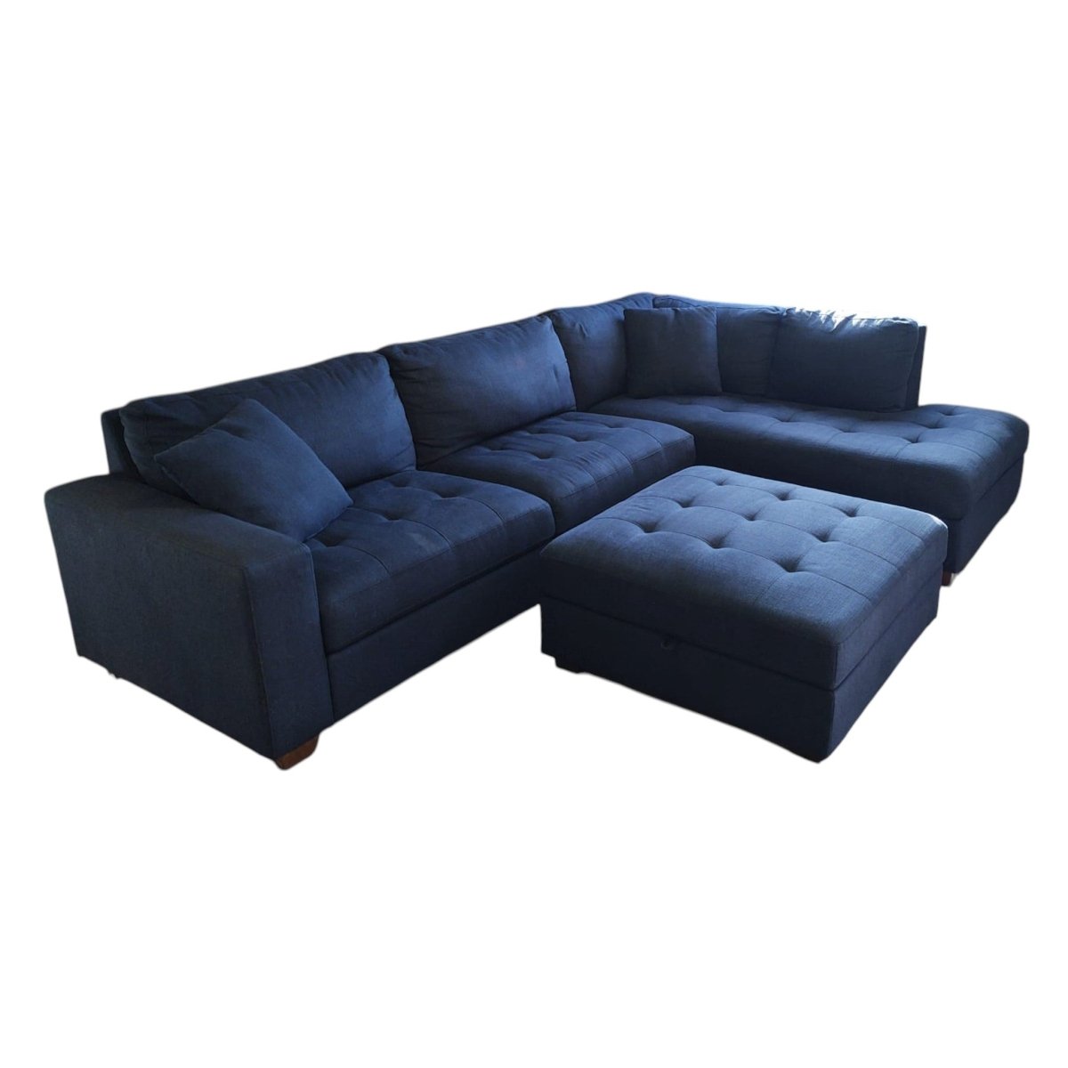 Thomasville Miles Fabric Sectional with Storage Ottoman, Blue (ID U047878) - Living Room Furniture available at Alpine Outlets in Denver