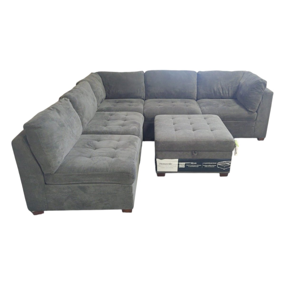 Thomasville Tisdale Modular Sectional 6 - Piece Dark Gray with Storage Ottoman (ID U031254) - Living Room Furniture available at Alpine Outlets in Denver